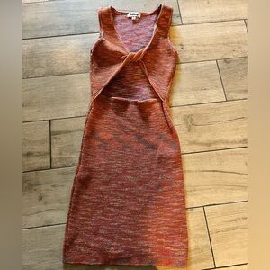 Knit Twist-Front Cutout Midi Dress in Rust